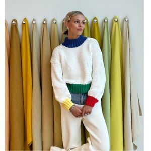Yllw The Label Zora Primary Color Green Yellow Chunky Knit Turtleneck Sweater
